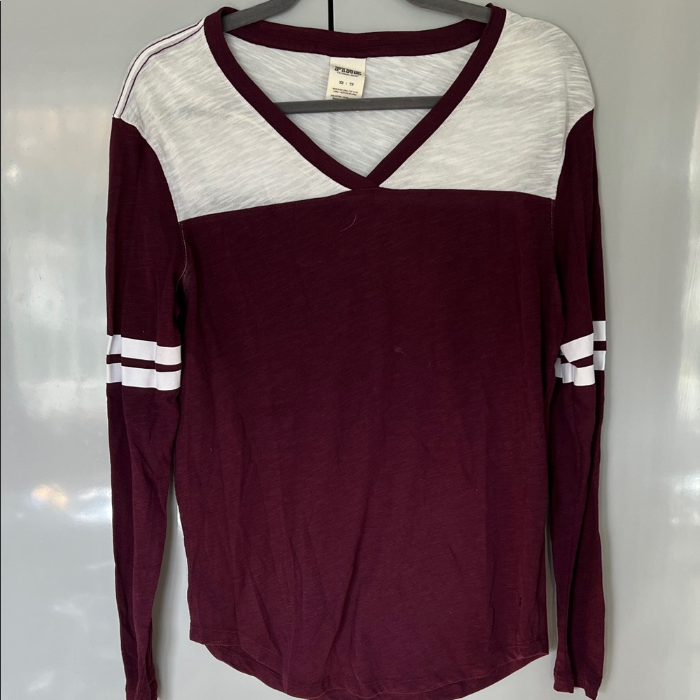 Victoria's Secret Maroon and White Long Sleeve Tee